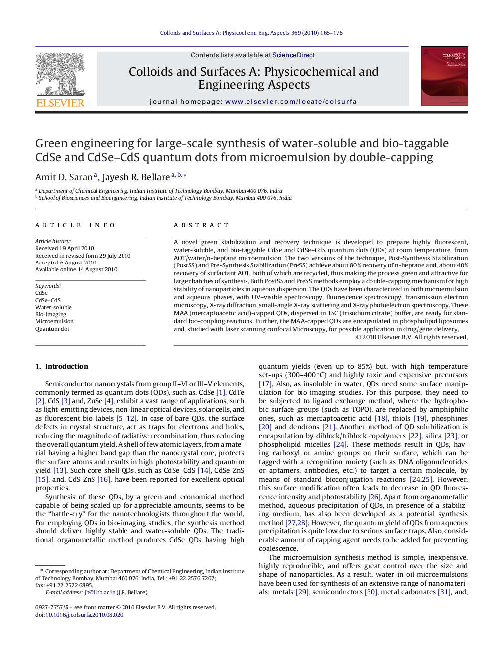 Green engineering for large-scale synthesis of water-soluble and bio-taggable CdSe and CdSe–CdS quantum dots from microemulsion by double-capping