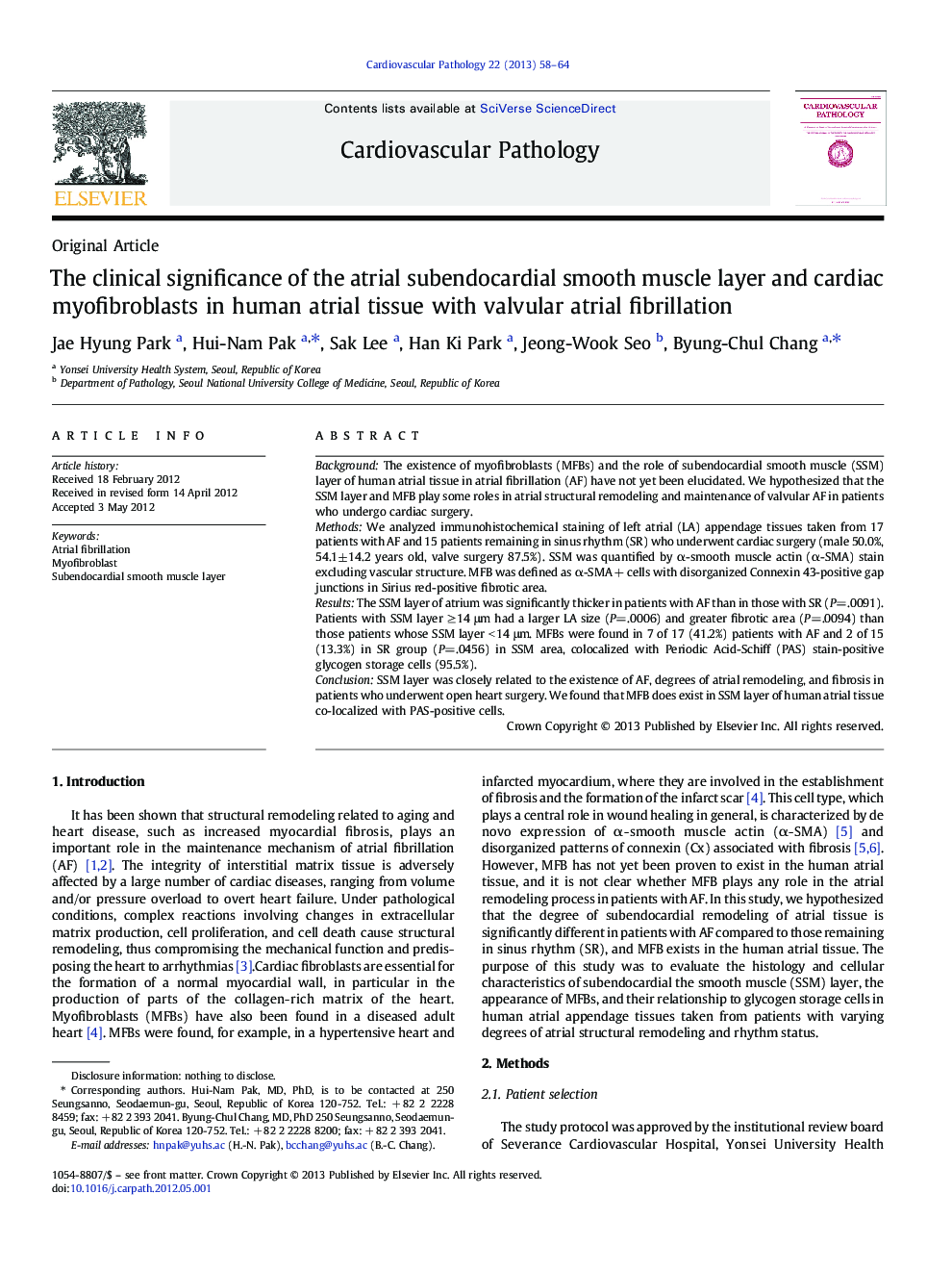 The clinical significance of the atrial subendocardial smooth muscle layer and cardiac myofibroblasts in human atrial tissue with valvular atrial fibrillation