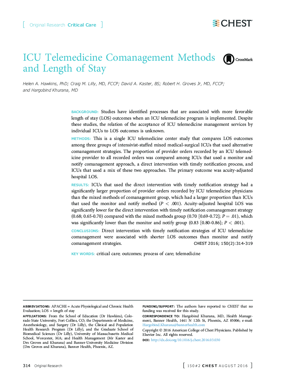 Original Research: Critical CareICU Telemedicine Comanagement Methods and Length of Stay