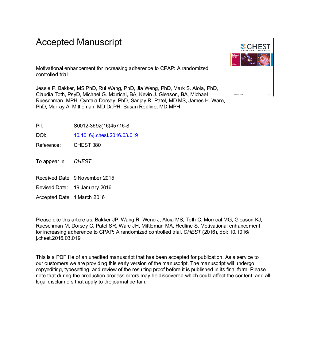 Motivational Enhancement for Increasing Adherence to CPAP