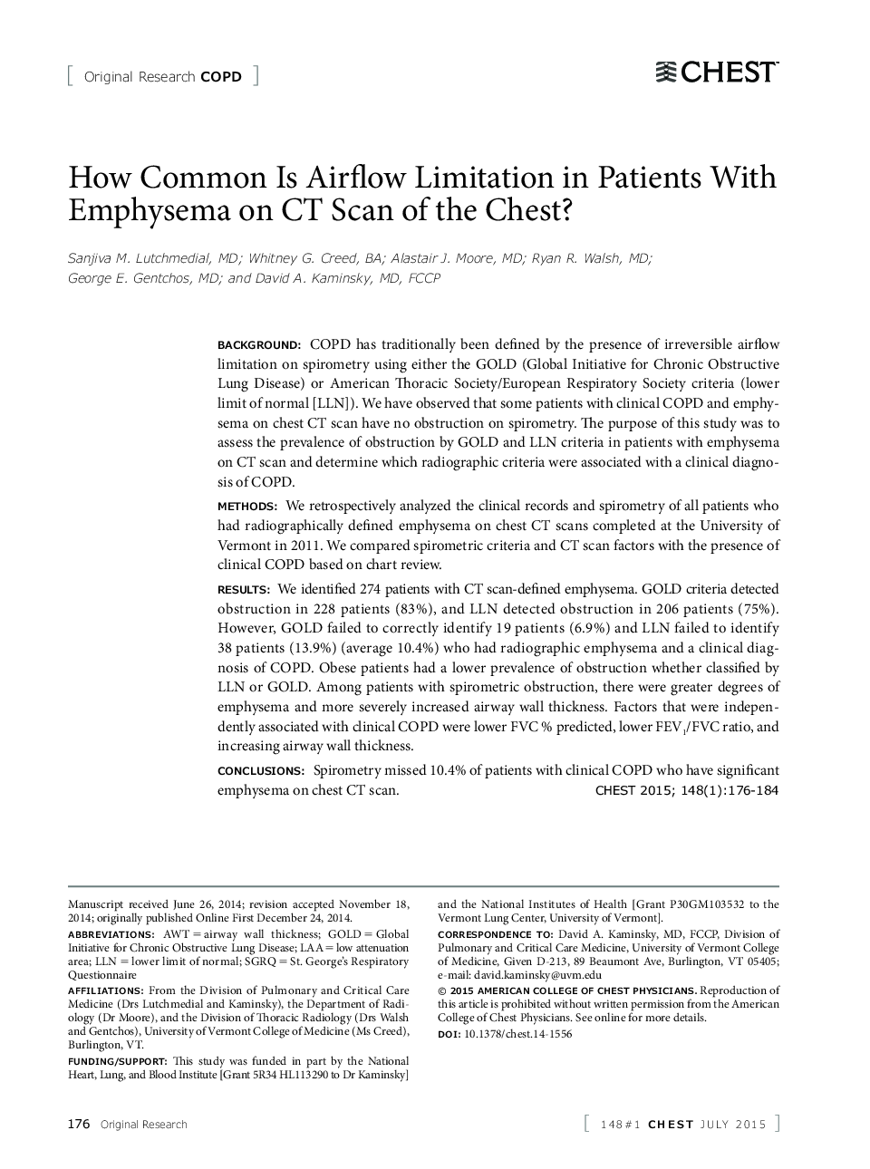 How Common Is Airflow Limitation in Patients With Emphysema on CT Scan of the Chest?