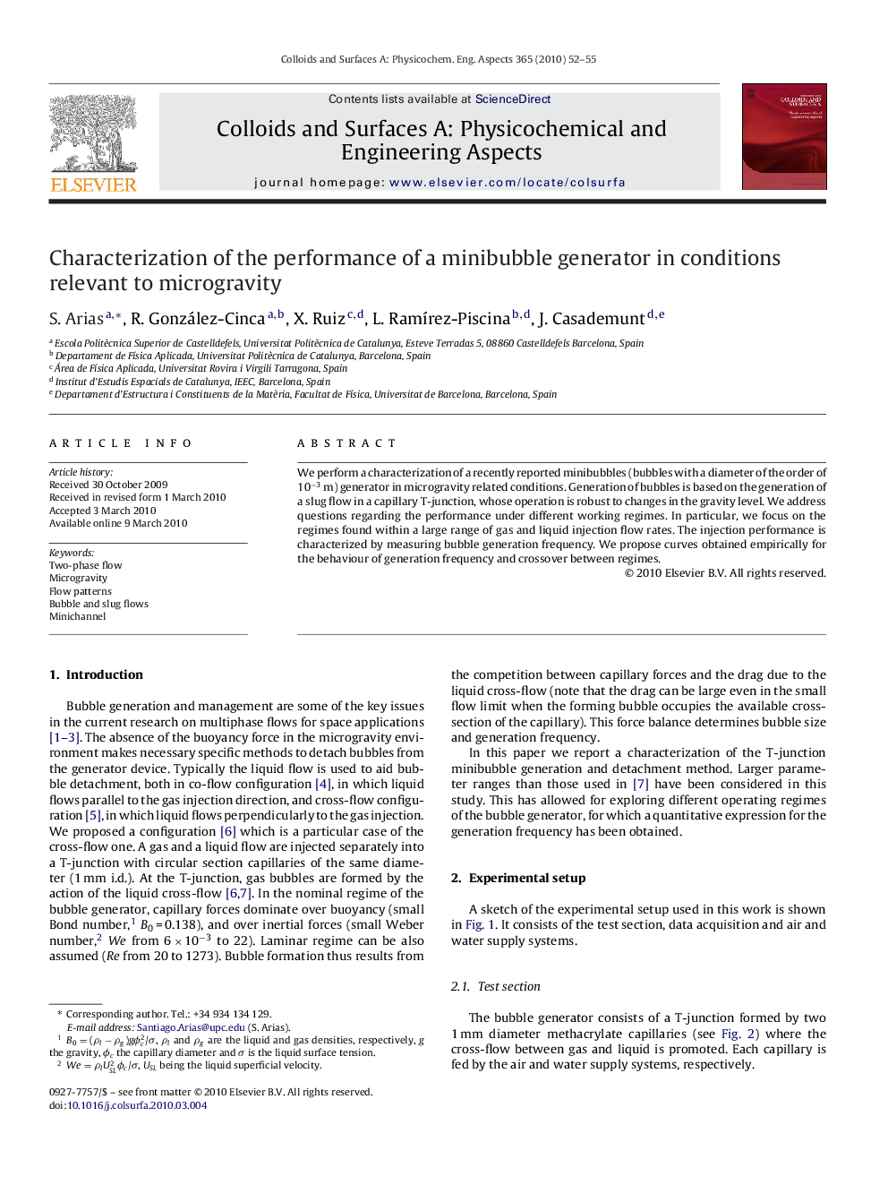 عکس صفحه اول مقاله: Characterization of the performance of a minibubble generator in conditions relevant to microgravity Characterization of the performance of a minibubble generator in conditions relevant to microgravity