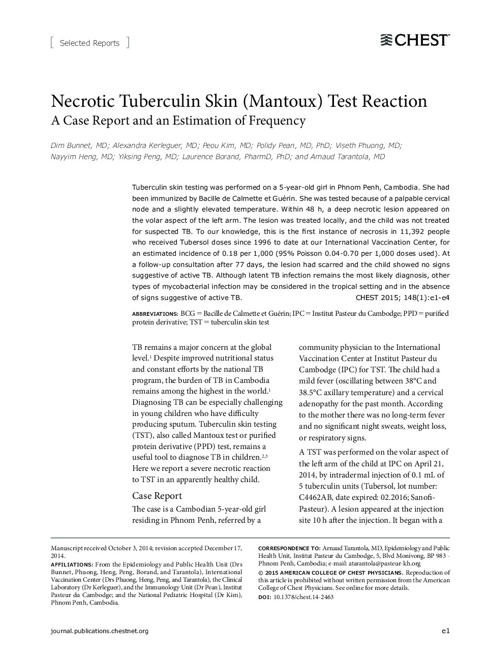 Selected ReportsNecrotic Tuberculin Skin (Mantoux) Test Reaction