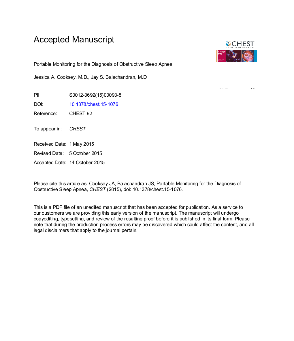 Portable Monitoring for the Diagnosis of OSA