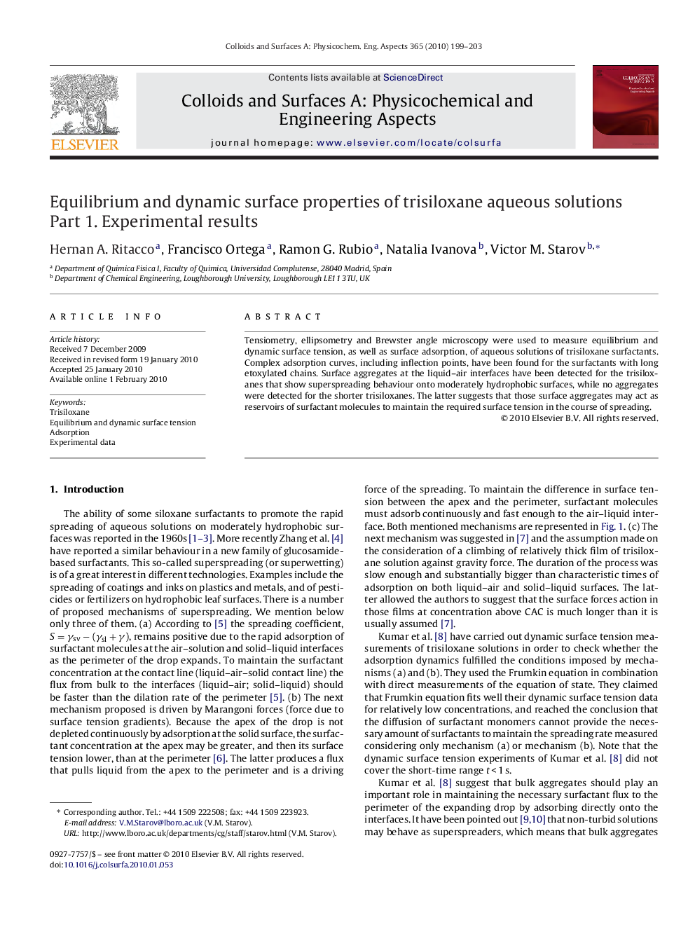 Equilibrium and dynamic surface properties of trisiloxane aqueous solutions: Part 1. Experimental results