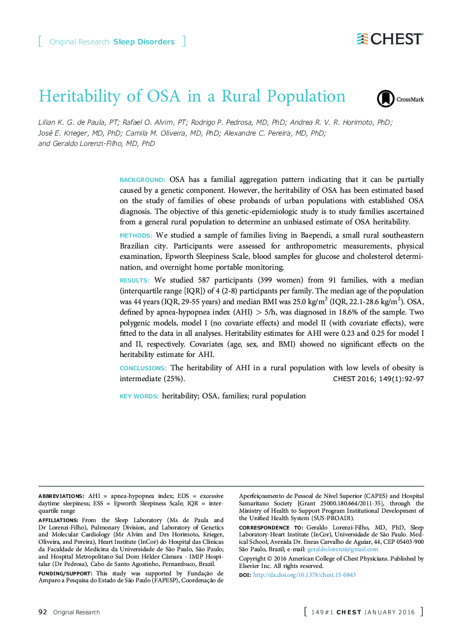 Heritability of OSA in a Rural Population