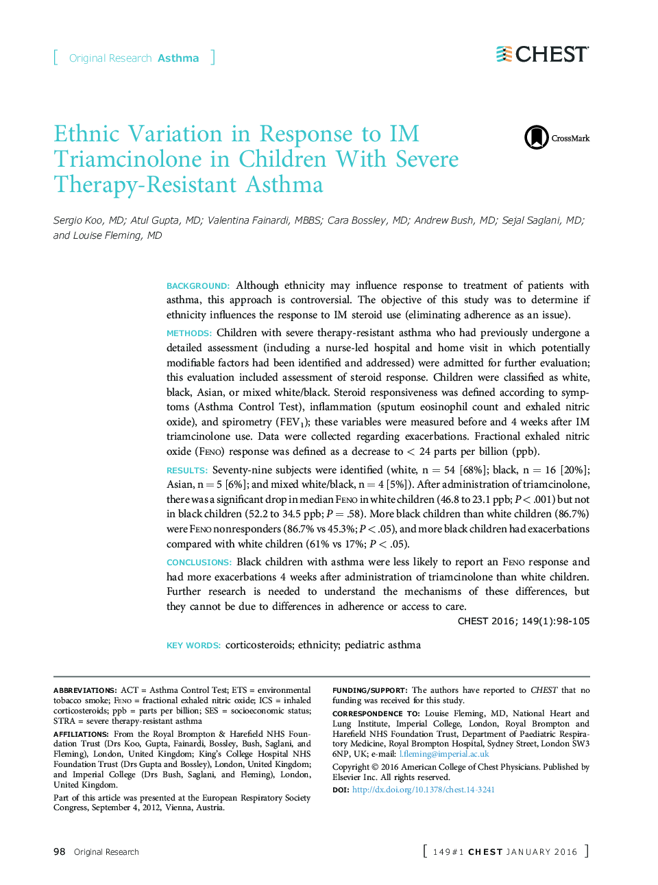 Ethnic Variation in Response to IM Triamcinolone in Children With Severe Therapy-Resistant Asthma