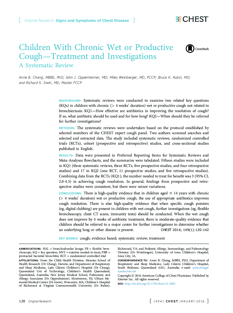 Children With Chronic Wet or Productive Cough-Treatment and Investigations
