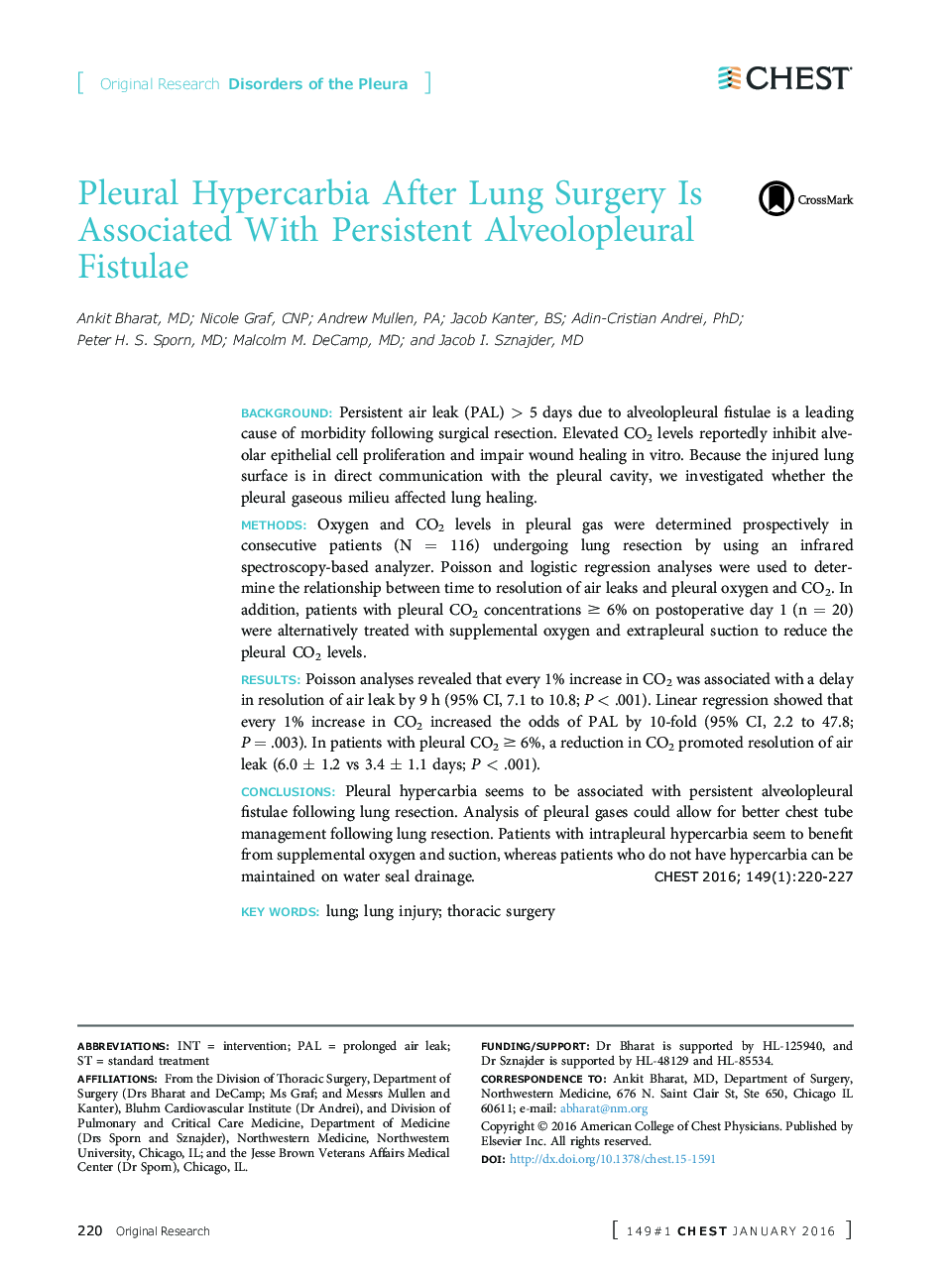 Pleural Hypercarbia After Lung Surgery Is Associated With Persistent Alveolopleural Fistulae
