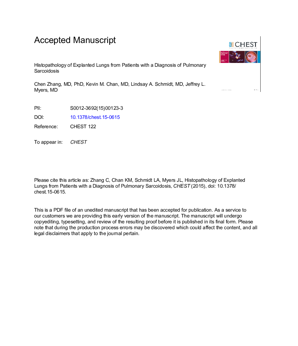 Histopathology of Explanted Lungs From Patients With a Diagnosis of Pulmonary Sarcoidosis