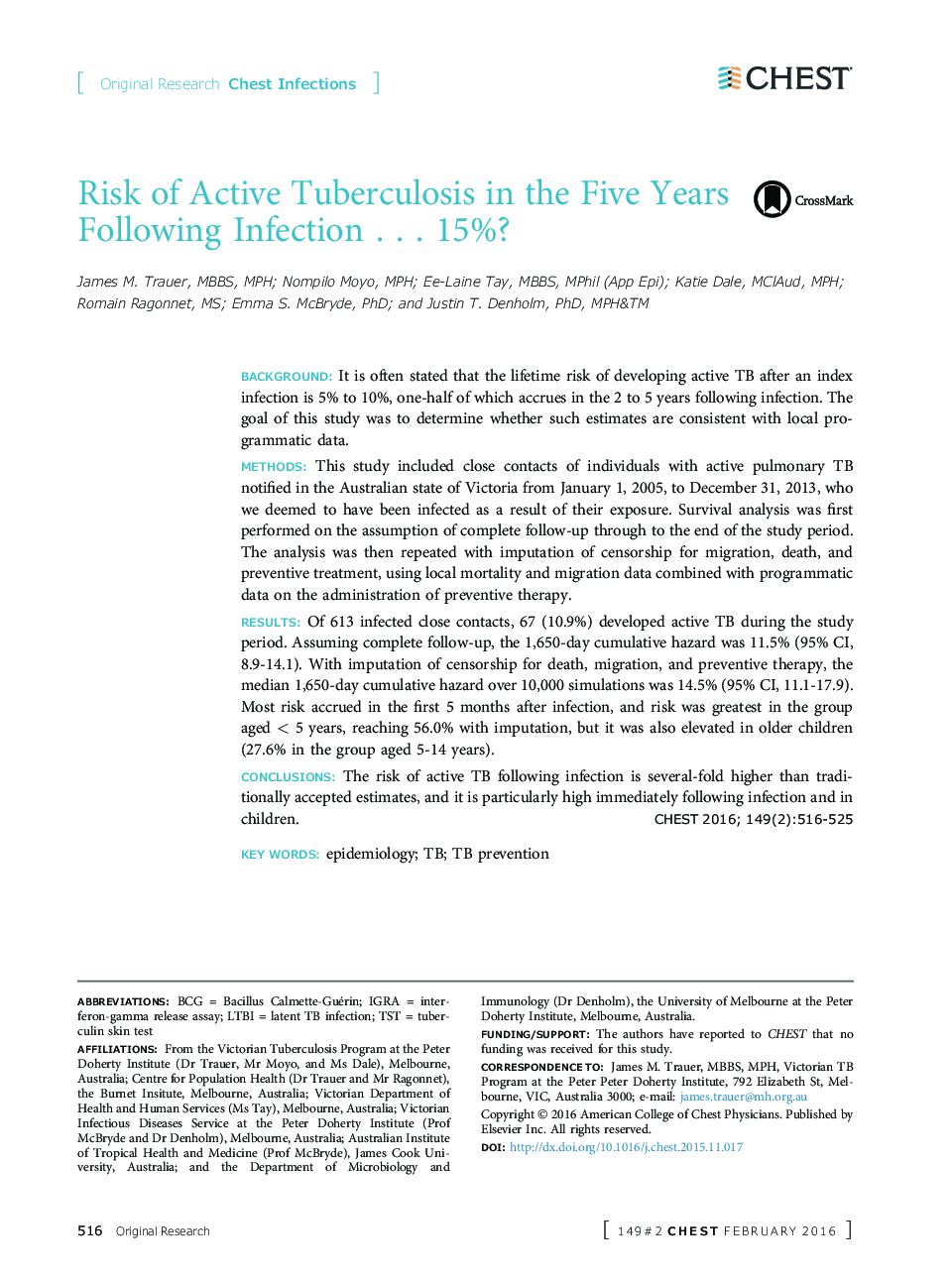 Risk of Active Tuberculosis in the Five Years Following Infection . . . 15%?