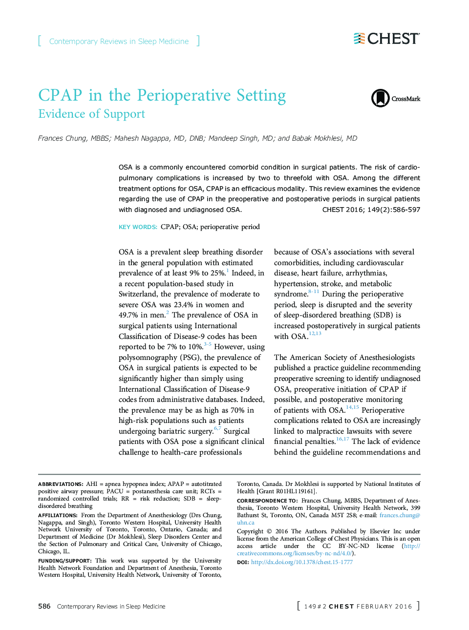 CPAP in the Perioperative Setting: Evidence of Support
