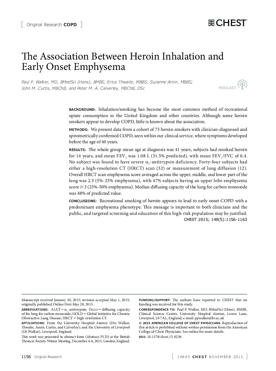 Original Research COPDThe Association Between Heroin Inhalation and Early Onset Emphysema