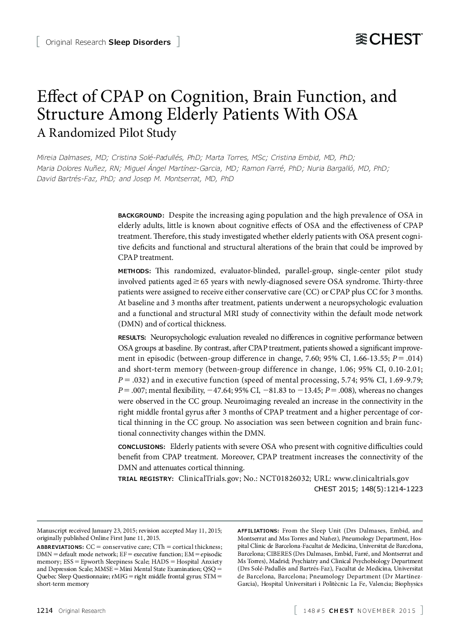 عکس صفحه اول مقاله: Effect of CPAP on Cognition, Brain Function, and Structure Among Elderly Patients With OSA Effect of CPAP on Cognition, Brain Function, and Structure Among Elderly Patients With OSA