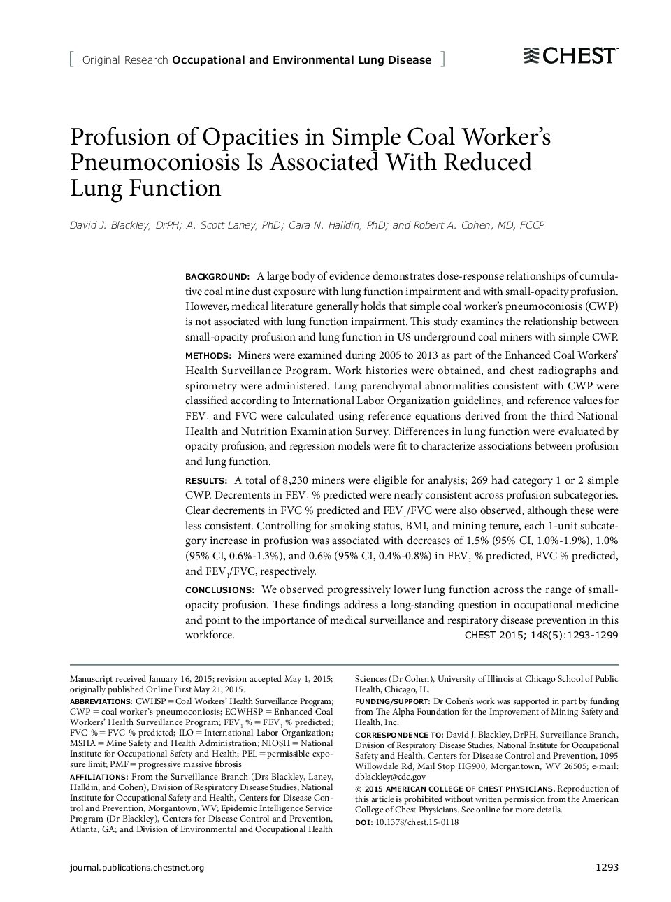 نفوذ ناپذیری در پنوموکونیزوز کارگر زغال سنگ ساده همراه با کاهش عملکرد ریه 