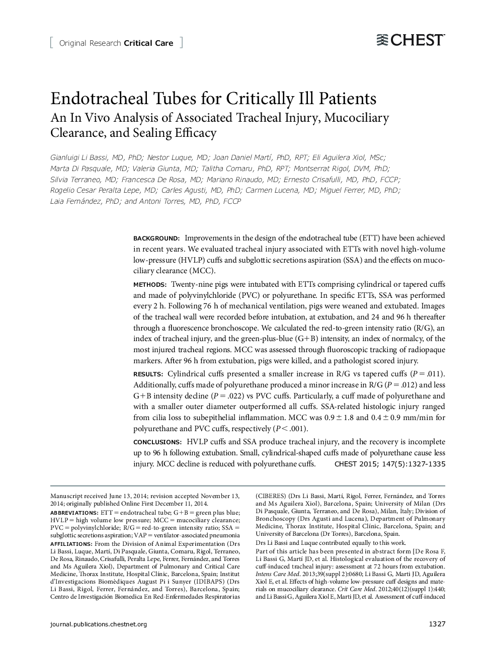 Endotracheal Tubes for Critically Ill Patients