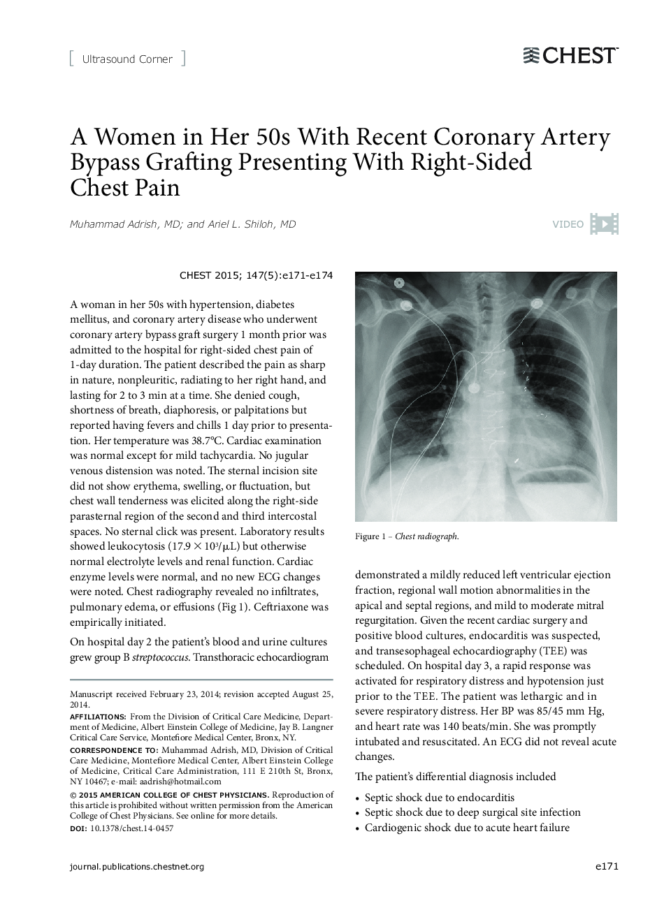 A Women in Her 50s With Recent Coronary Artery Bypass Grafting Presenting With Right-Sided Chest Pain