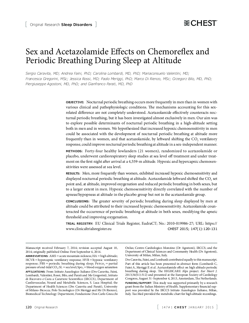 Sex and Acetazolamide Effects on Chemoreflex and Periodic Breathing During Sleep at Altitude