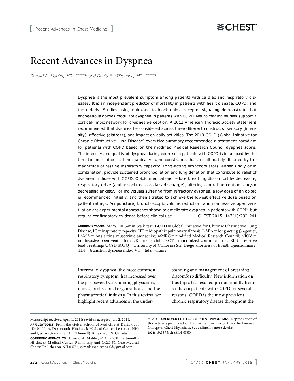 Recent Advances in Dyspnea