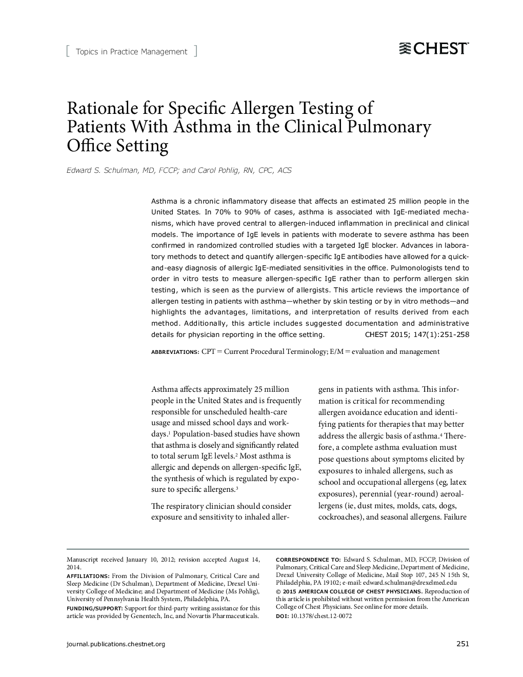 مبانی آزمایش ویژه آلرژن بیماران مبتلا به آسم در مراکز بالینی ریوی 