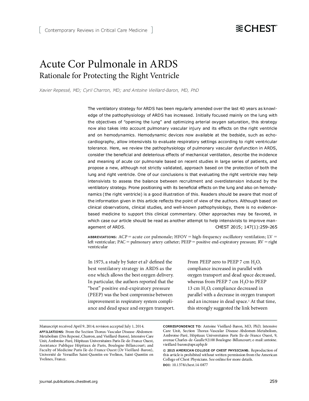 Acute Cor Pulmonale in ARDS