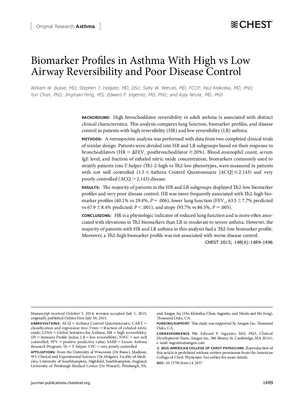 Biomarker Profiles in Asthma With High vs Low Airway Reversibility and Poor Disease Control