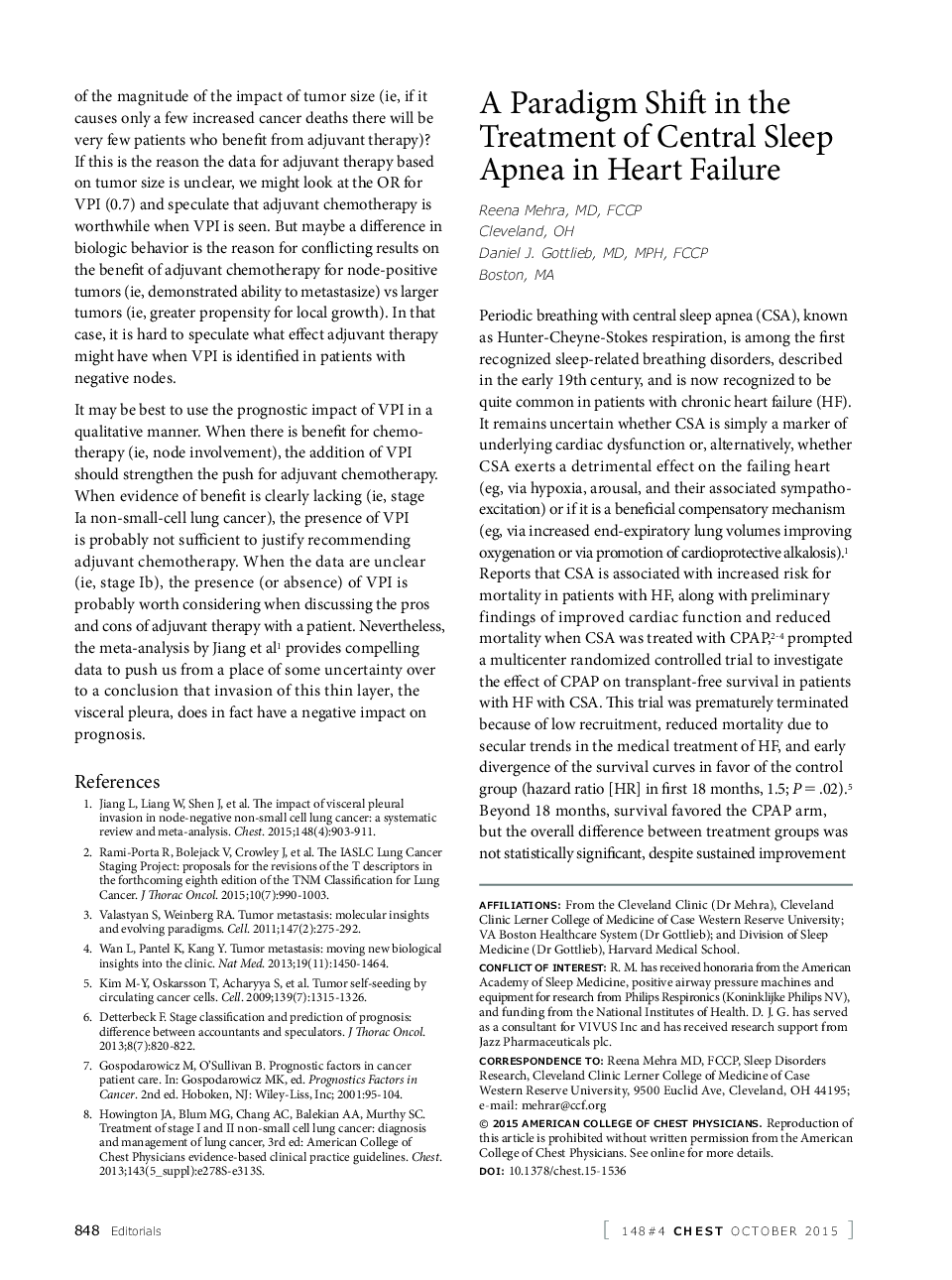 A Paradigm Shift in the Treatment of Central Sleep Apnea in Heart Failure