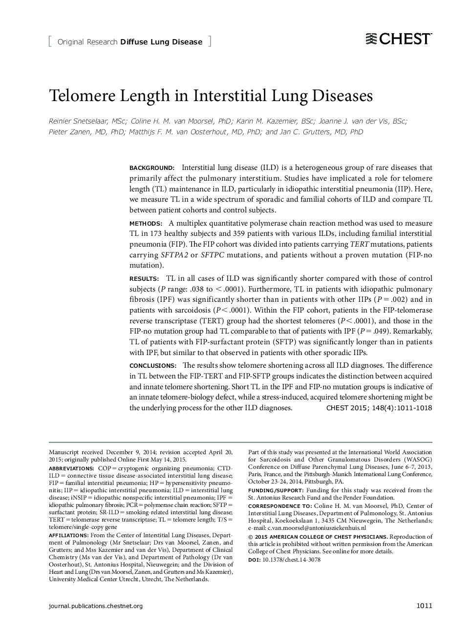 Telomere Length in Interstitial Lung Diseases