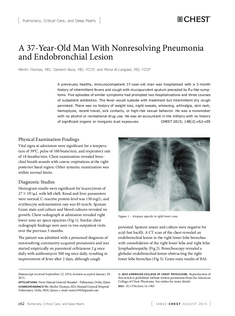 A 37-Year-Old Man With Nonresolving Pneumonia and Endobronchial Lesion