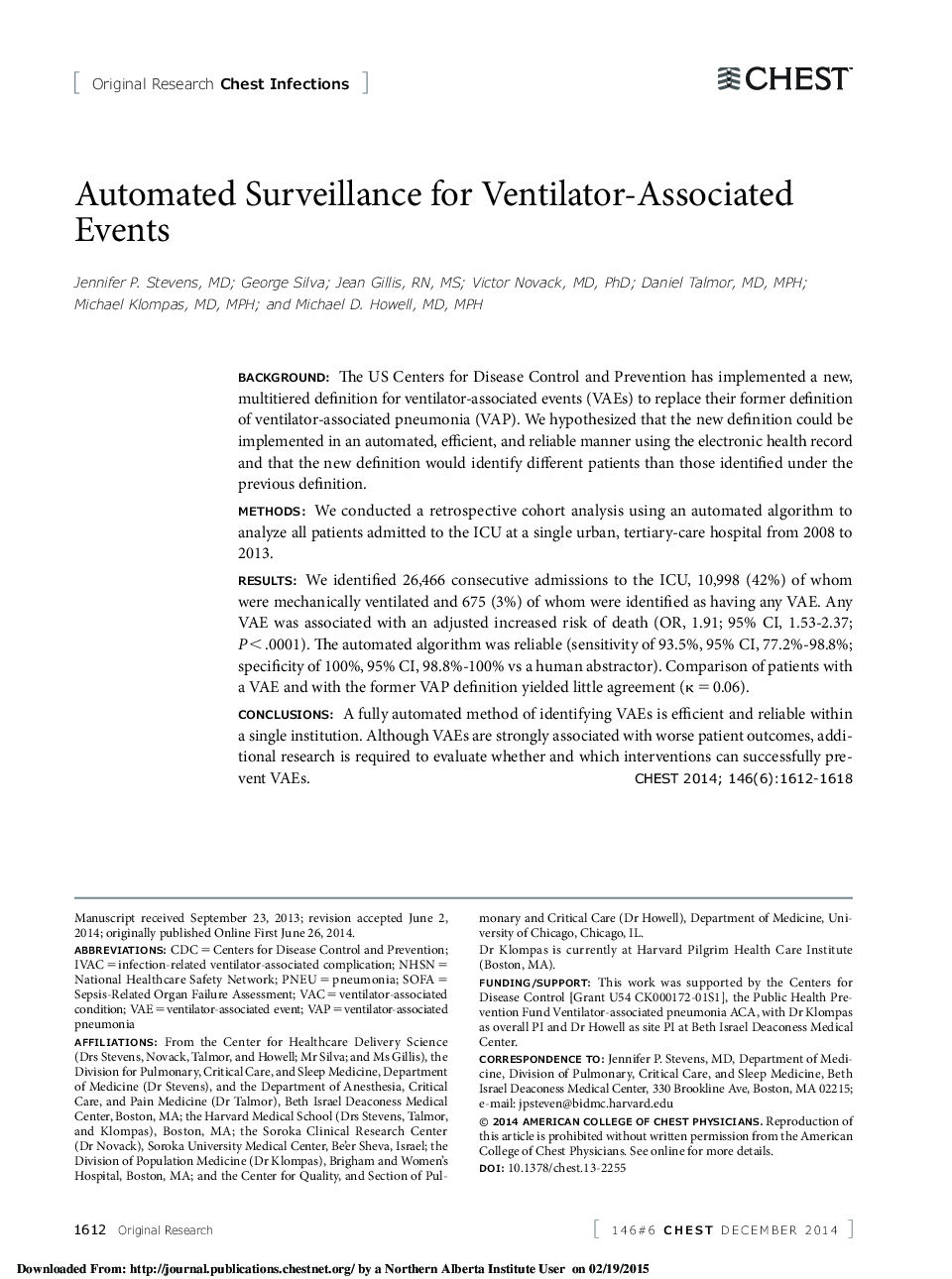 Automated Surveillance for Ventilator-Associated Events