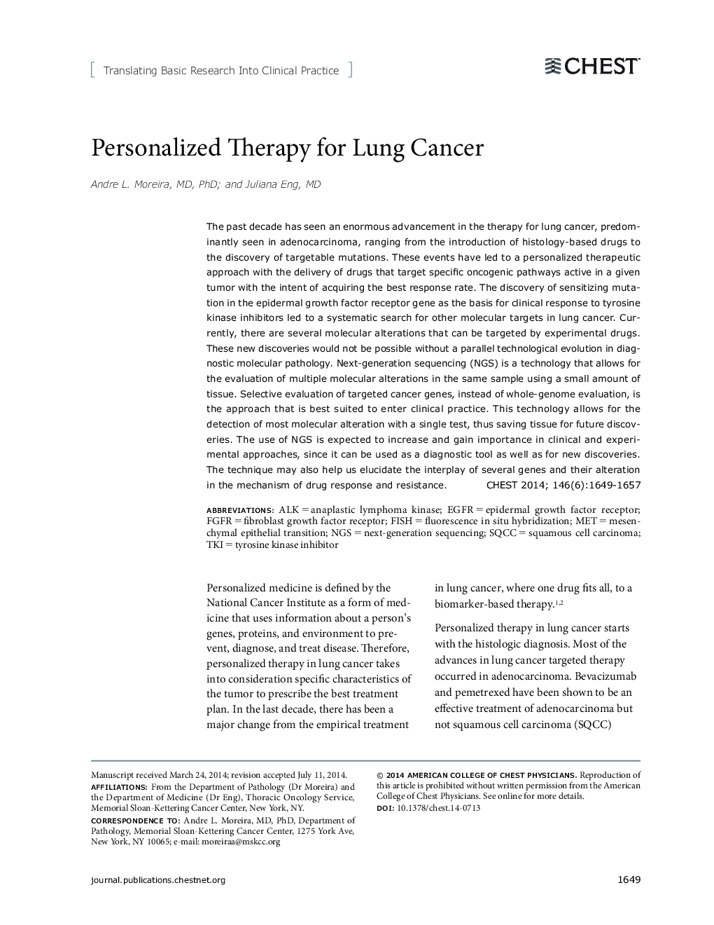 Personalized Therapy for Lung Cancer