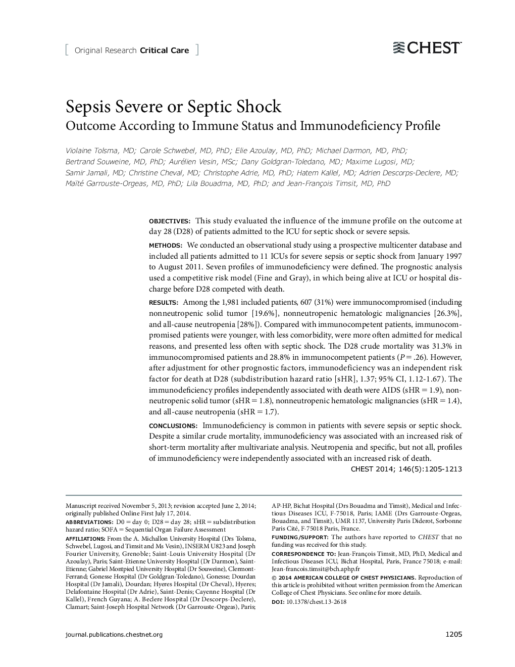 Sepsis Severe or Septic Shock