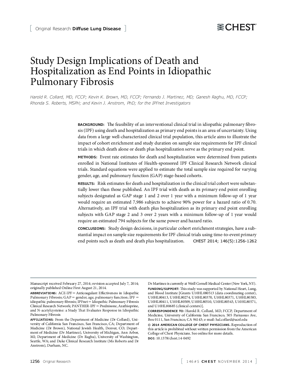 Study Design Implications of Death and Hospitalization as End Points in Idiopathic Pulmonary Fibrosis