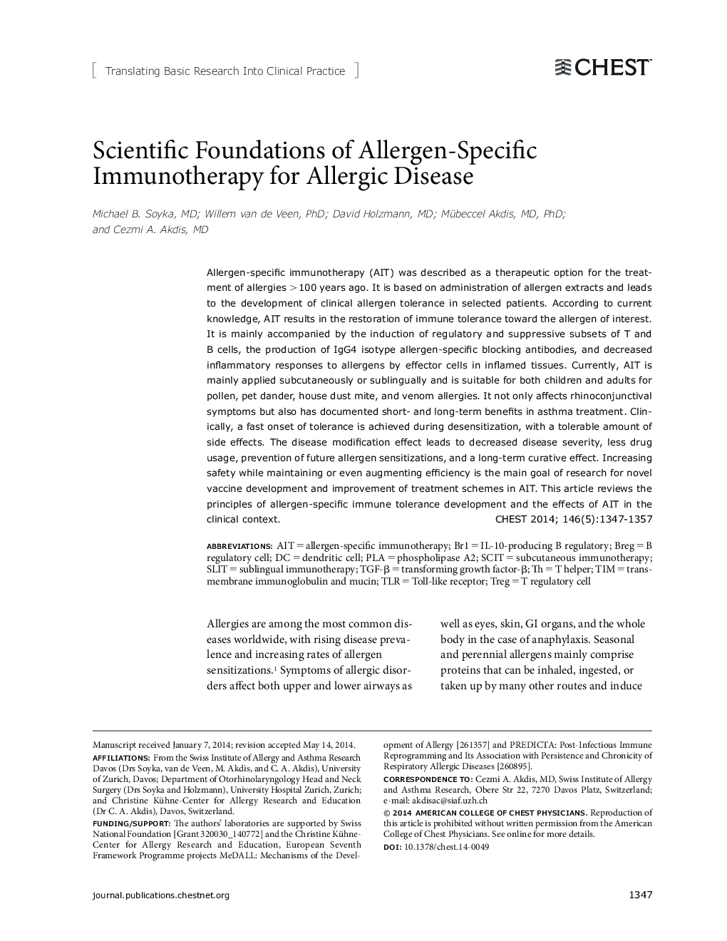 ترجمه تحقیقات اولیه به عمل بالینی پایه های علمی ایمونوتراپی اختصاصی آلرژیک برای بیماری آلرژیک 