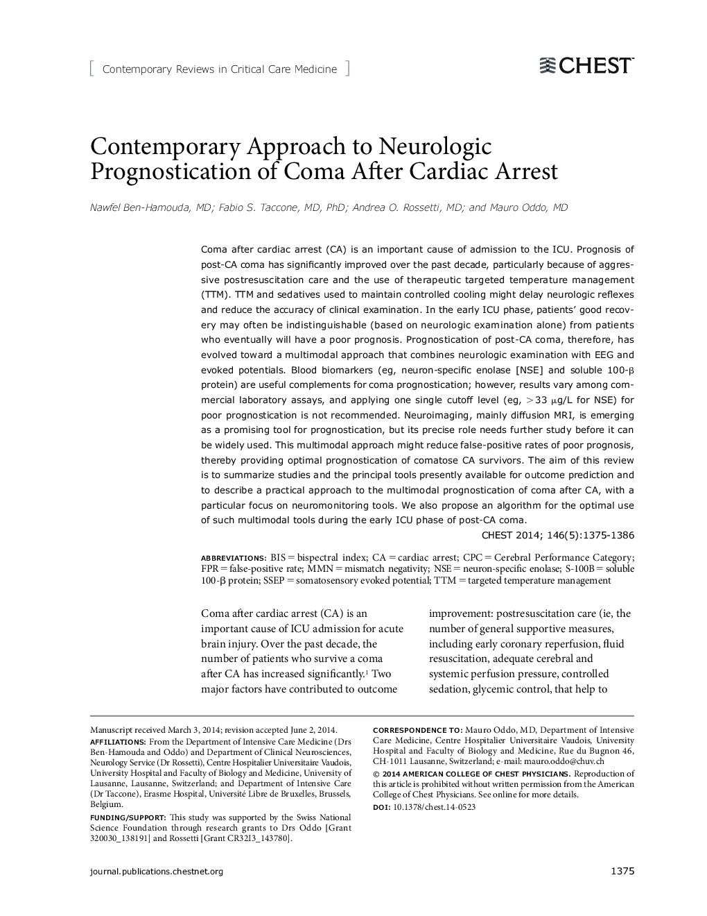 Contemporary Approach to Neurologic Prognostication of Coma After Cardiac Arrest