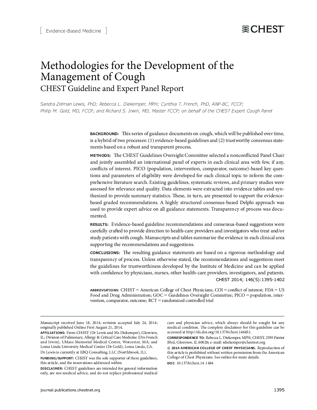 Methodologies for the Development of the Management of Cough