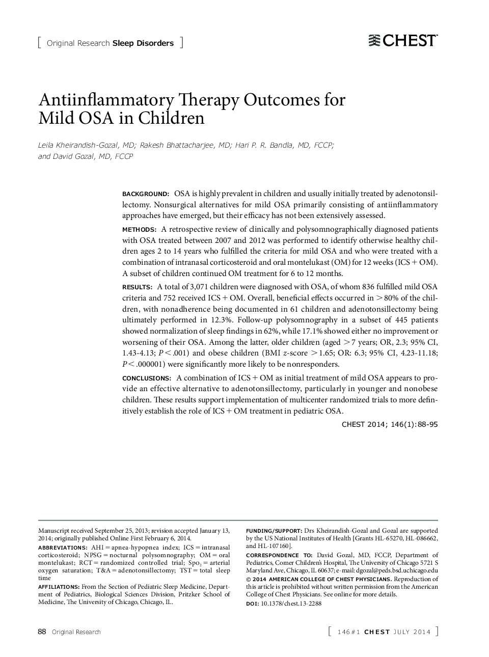 Antiinflammatory Therapy Outcomes for Mild OSA in Children