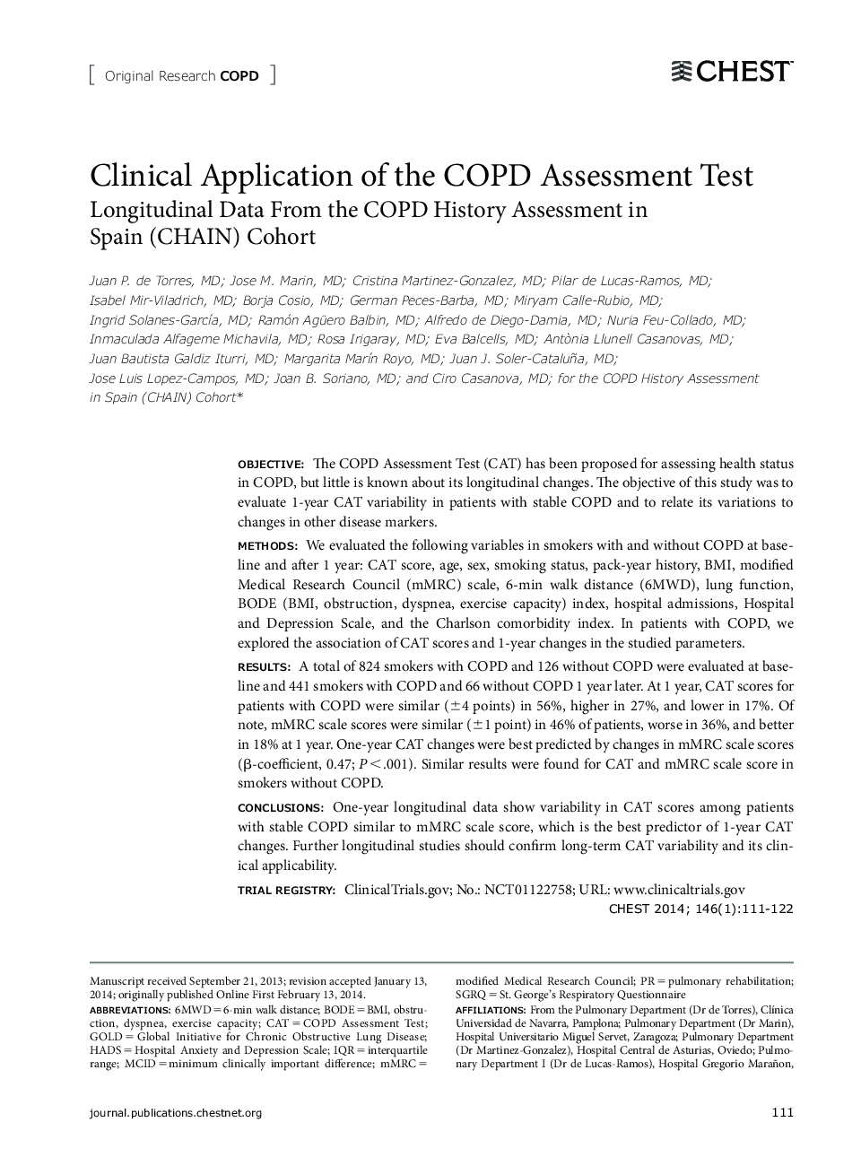 Clinical Application of the COPD Assessment Test