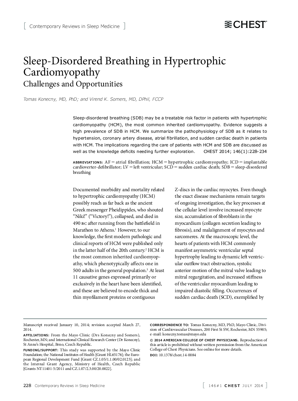 Sleep-Disordered Breathing in Hypertrophic Cardiomyopathy