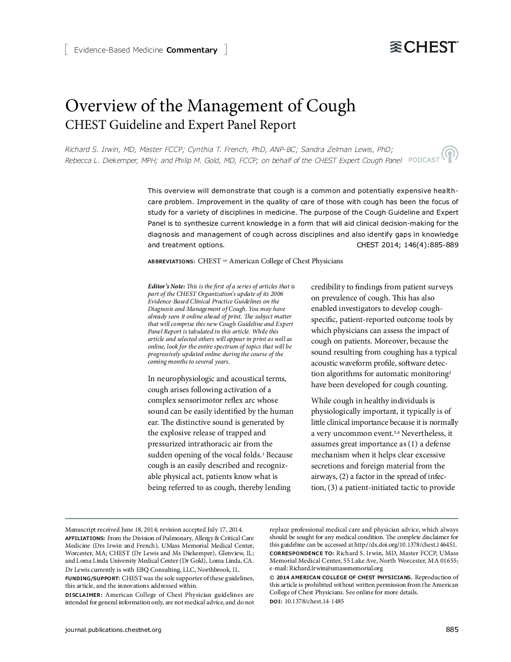 Overview of the Management of Cough