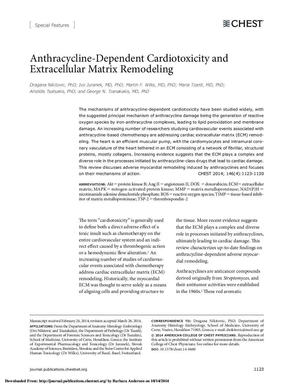 Anthracycline-Dependent Cardiotoxicity and Extracellular Matrix Remodeling