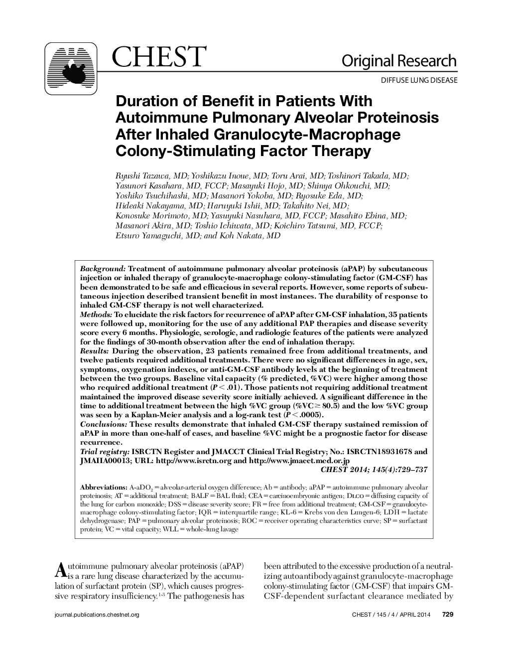 Duration of Benefit in Patients With Autoimmune Pulmonary Alveolar Proteinosis After Inhaled Granulocyte-Macrophage Colony-Stimulating Factor Therapy