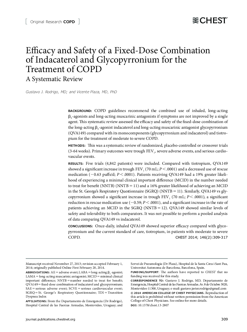 Efficacy and Safety of a Fixed-Dose Combination of Indacaterol and Glycopyrronium for the Treatment of COPD