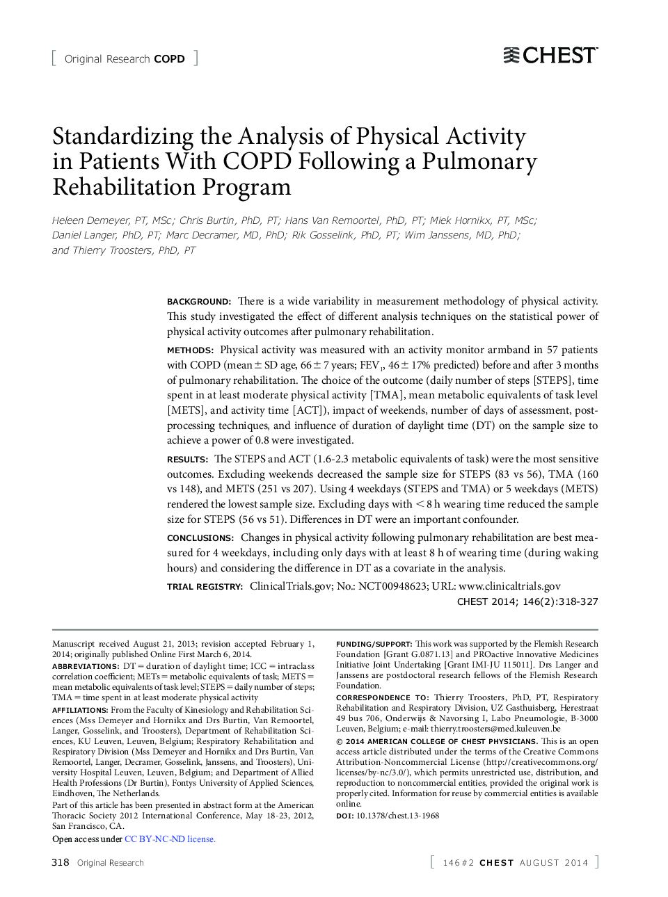 Standardizing the Analysis of Physical Activity in Patients With COPD Following a Pulmonary Rehabilitation Program