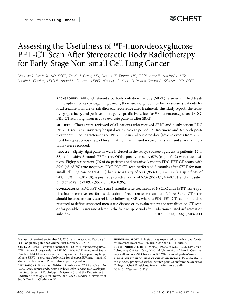 عکس صفحه اول مقاله: Assessing the Usefulness of 18F-fluorodeoxyglucose PET-CT Scan After Stereotactic Body Radiotherapy for Early-Stage Non-small Cell Lung Cancer Assessing the Usefulness of 18F-fluorodeoxyglucose PET-CT Scan After Stereotactic Body Radiotherapy for Early-Stage Non-small Cell Lung Cancer