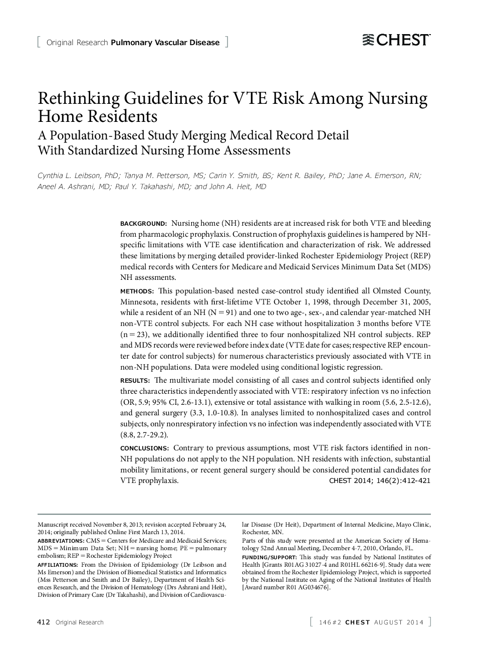 Rethinking Guidelines for VTE Risk Among Nursing Home Residents