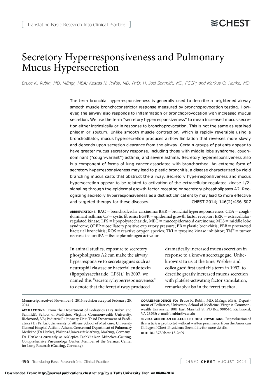 Secretory Hyperresponsiveness and Pulmonary Mucus Hypersecretion