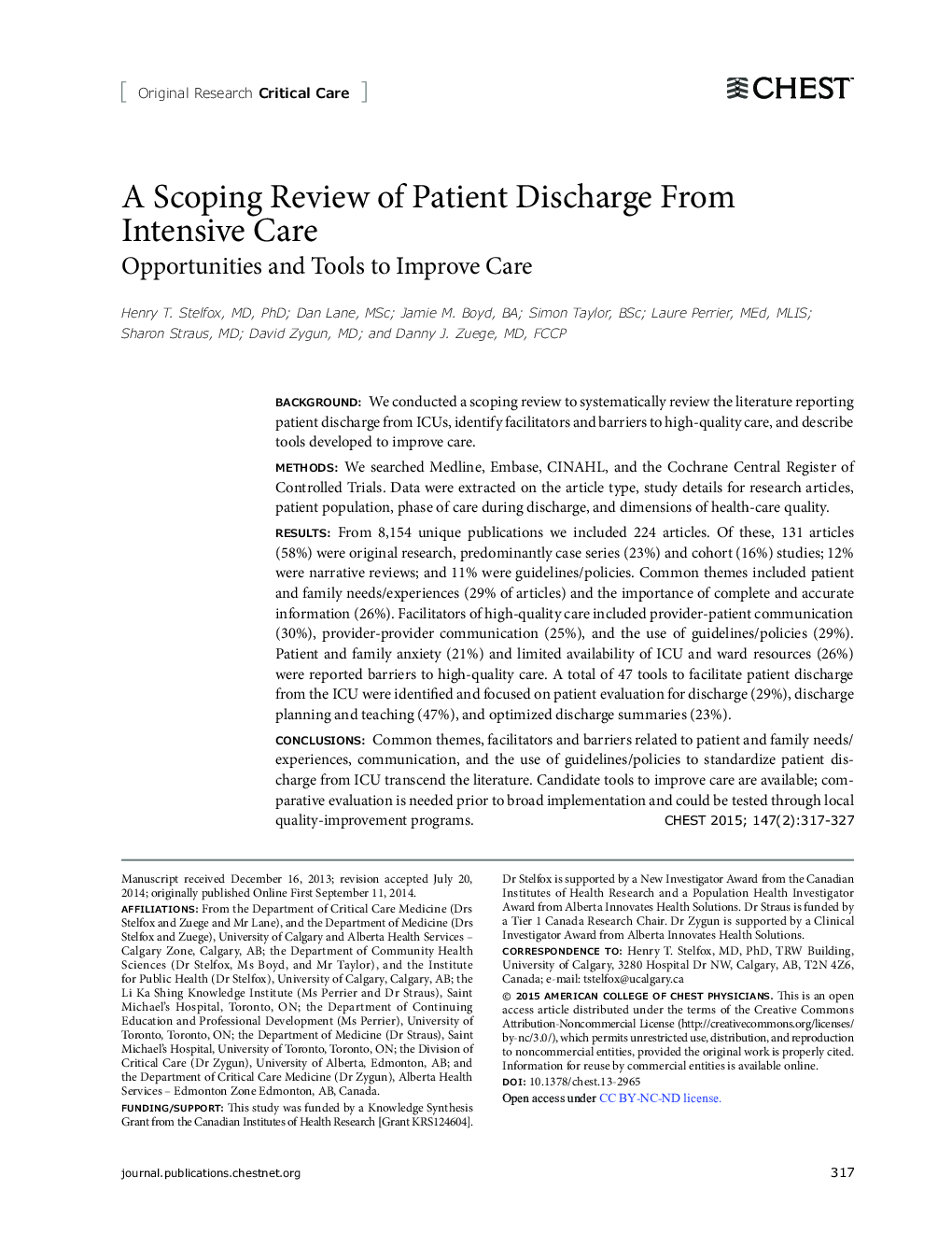 A Scoping Review of Patient Discharge From Intensive Care: Opportunities and Tools to Improve Care