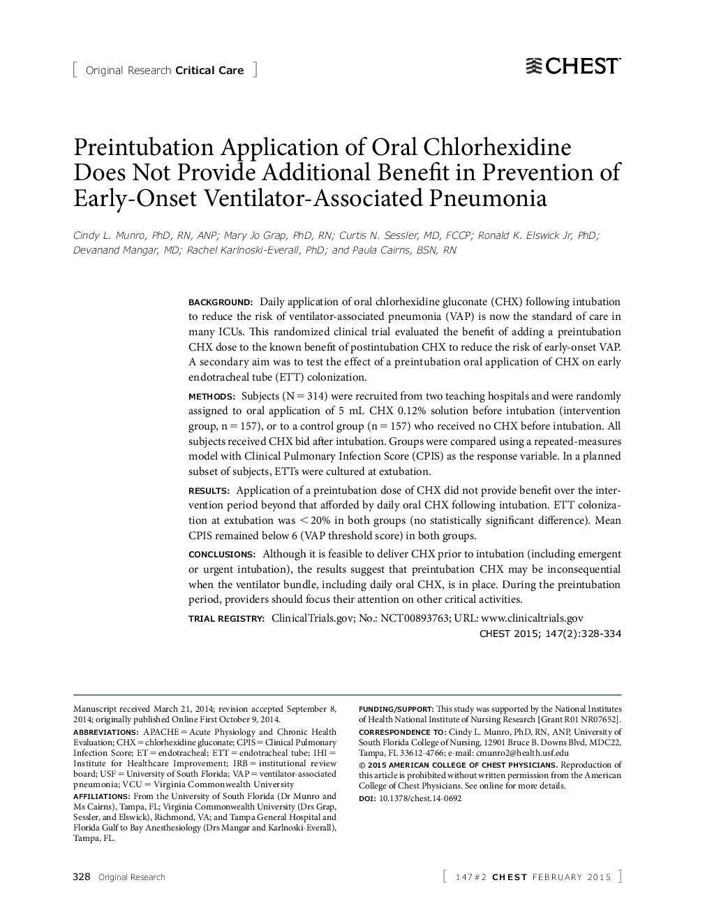 Preintubation Application of Oral Chlorhexidine Does Not Provide Additional Benefit in Prevention of Early-Onset Ventilator-Associated Pneumonia