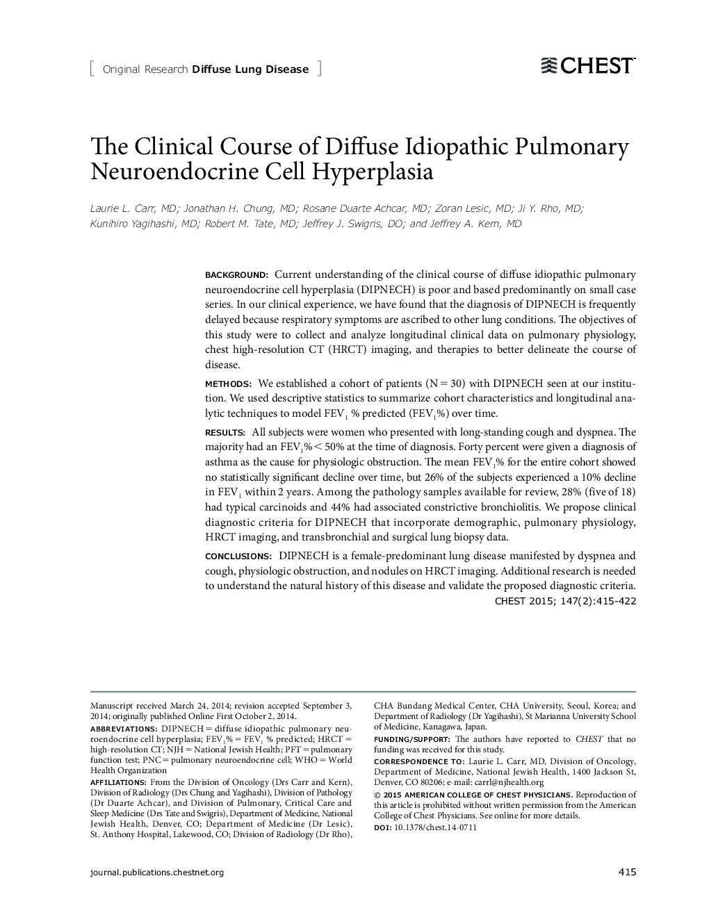 The Clinical Course of Diffuse Idiopathic Pulmonary Neuroendocrine Cell Hyperplasia